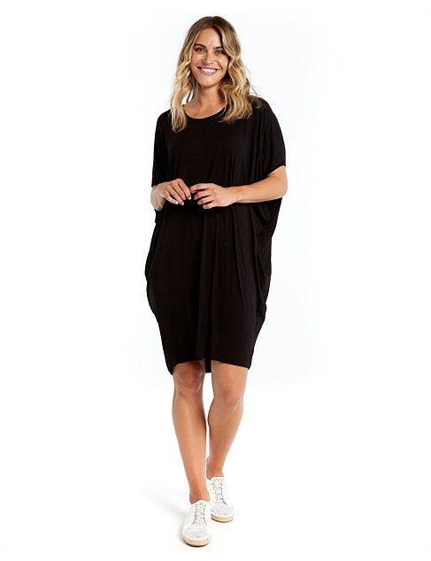 Maui Relaxed Draped Knee-Length Viscose T-Shirt Dress 