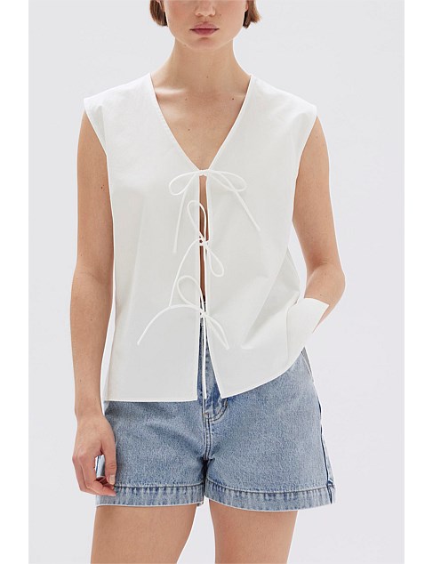 Ollie Poplin Tie Top White