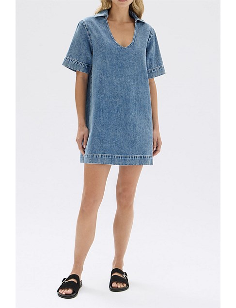 Genevieve Denim Mini Dress Dark Stone