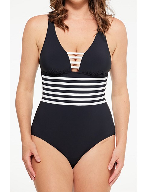 V Neck Binding One Piece Swimsuit