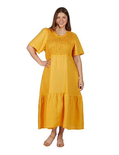 Minden Shirred Linen Dress