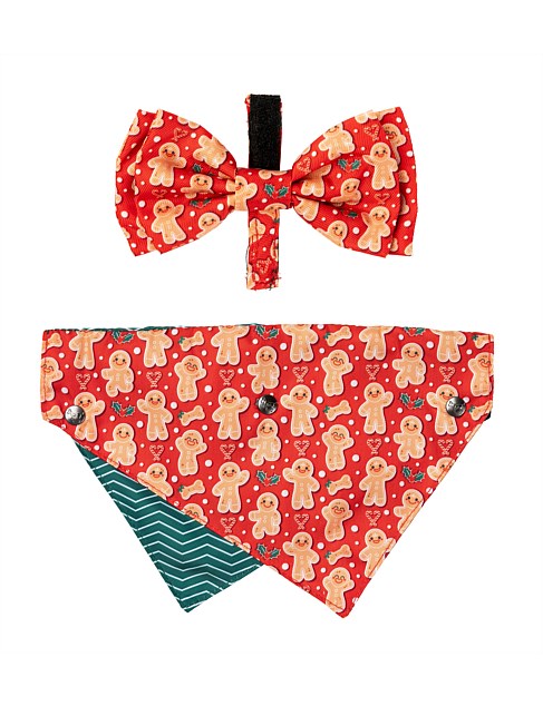 HOLLY JOLLY COOKIES BOWTIE AND BANDANA DOG ACCESSORY SET