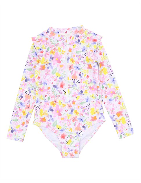 FAST FLORA PRINT LONG SLEEVE SUNSUIT