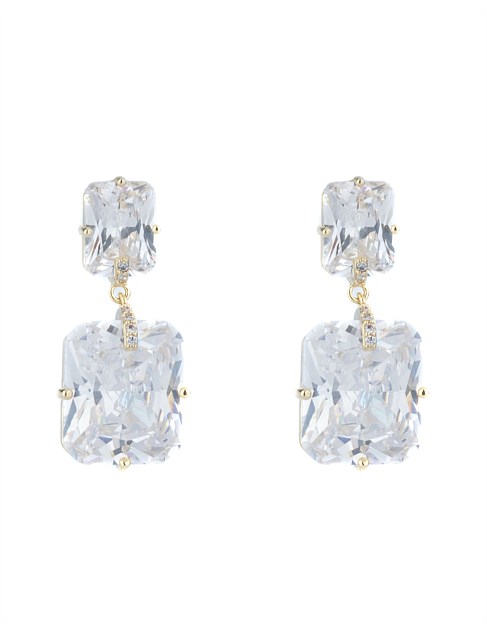 EMERALD CUT CRYSTAL DROP EARRINGS