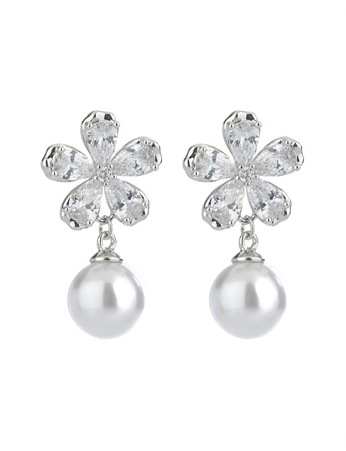 FLOWER STUD EARRINGS W PEARL