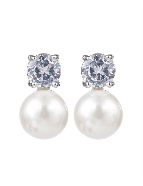 CRYSTAL AND PEARL STUD EARRINGS