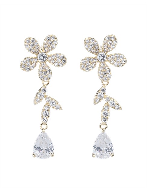 PAVE FLOWER DROP EARRINGS