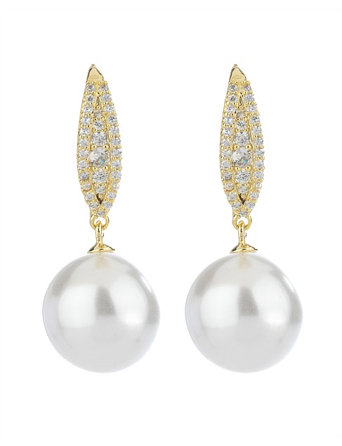 PAVE STUD EARRINGS W PEARL