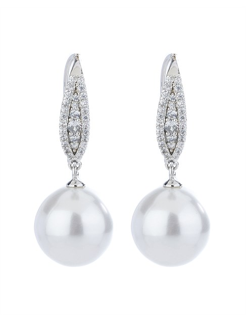 PAVE STUD EARRINGS W PEARL