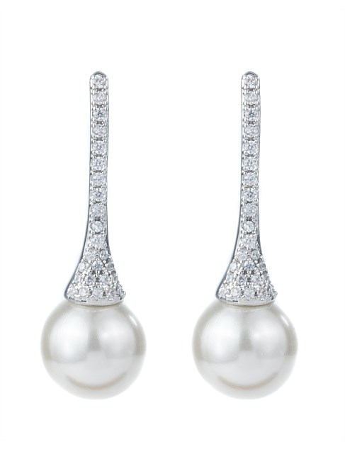 PAVE PEARL HOOK EARRINGS