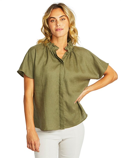 Nora Linen Ruffle Blouse