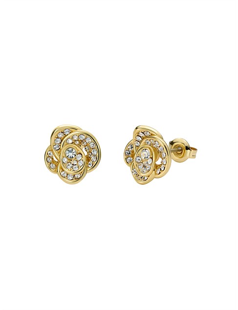 FLORINE PAVE FLOWER STUD EARRINGS