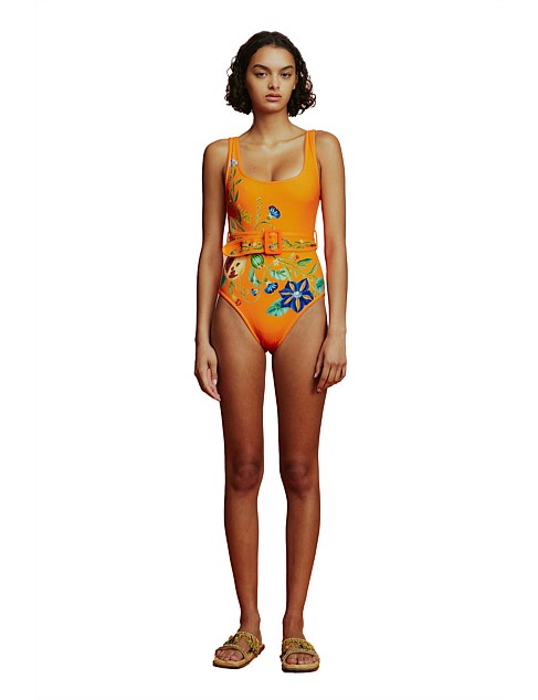 FLORES BELTED ONE PIECE SWIMSUIT