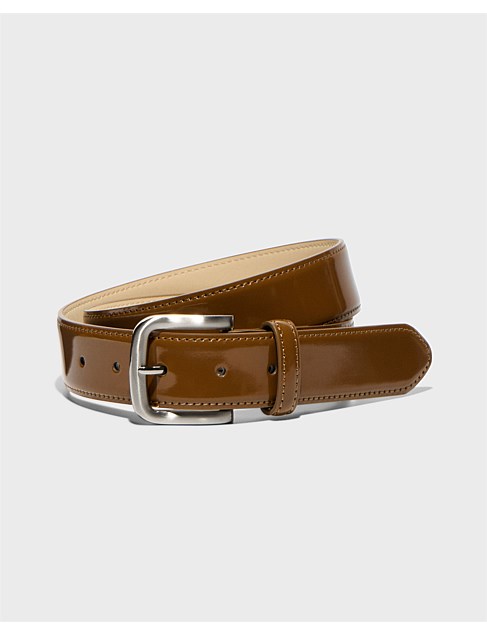 TOFFEE PATENT LEATHER WIDE BELT