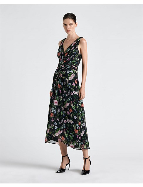 BOTANICAL V-NECK MIDI DRESS