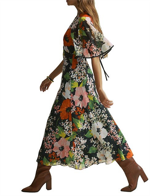 Floral Cape Back Midaxi Dress