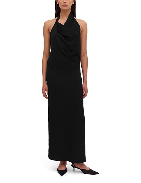 BLACK SATIN SYNC DRESS