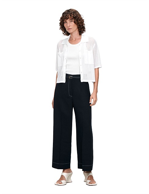 DOUBLE WEAVE BELTED CROPPED PANT