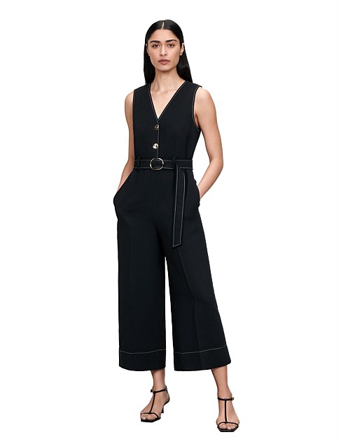 DOUBLE WEAVE BELTED JUMPSUIT