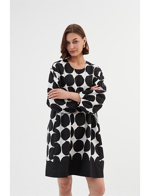 Tuck Cuff Oversized Print Dress