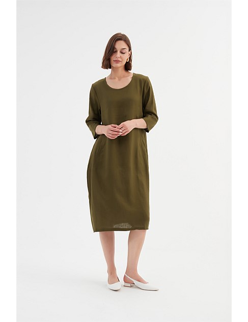 Diagonal Seam Linen Dress