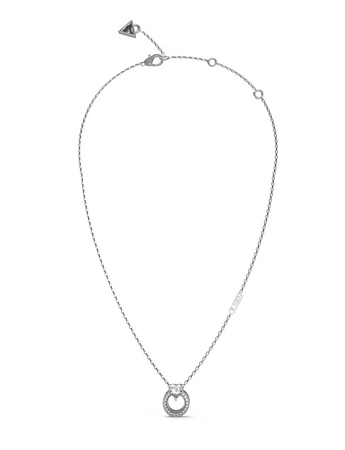 GUESS M'AMA NON M'AMA 16-18" HEART CRYS CIRCLE SILVER NECKLACE