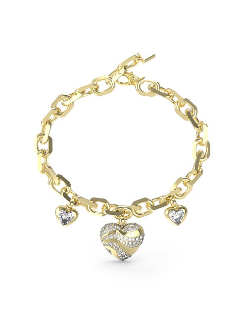 GUESS IN MY HEART MULTI CRYSTAL HEARTS CHARM GOLD BRACELET