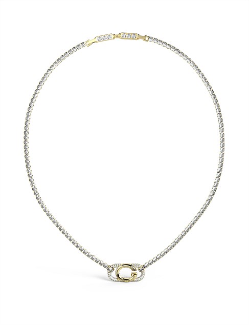 GUESS OH MY G 16-18'' G LOGO&CRYSTALS TENNIS GOLD NECKLACE