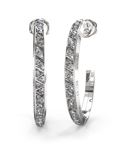 GUESS TRINITY 38MM MULTI TRIANGLE HOOP SILVER EARRINGS