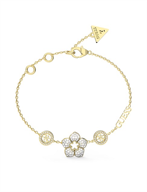 GUESS SHINING WINTER 4G LOGO & PAVE FLOWER GOLD BRACELET