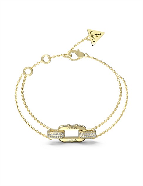 GUESS STYLISH GUESS MATELASSE & PAVE DBL CHAIN GOLD BRACELET