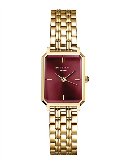 ROSEFIELD OCTAGON XS BURGUNDY SUNRAY STEEL GOLD WATCH