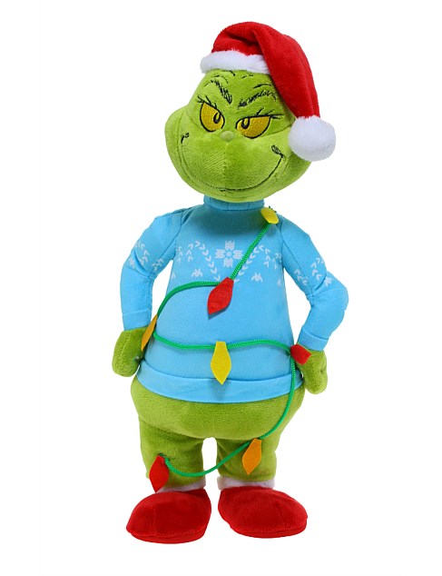 SMALL SIDE STEPPER GRINCH IN BLUE SWEATER TANGLED IN LIGHTS