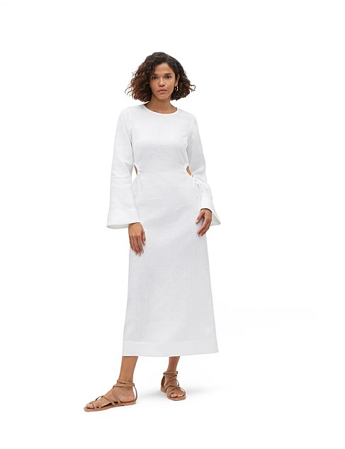 LINEN TIE SIDE MIDI DRESS