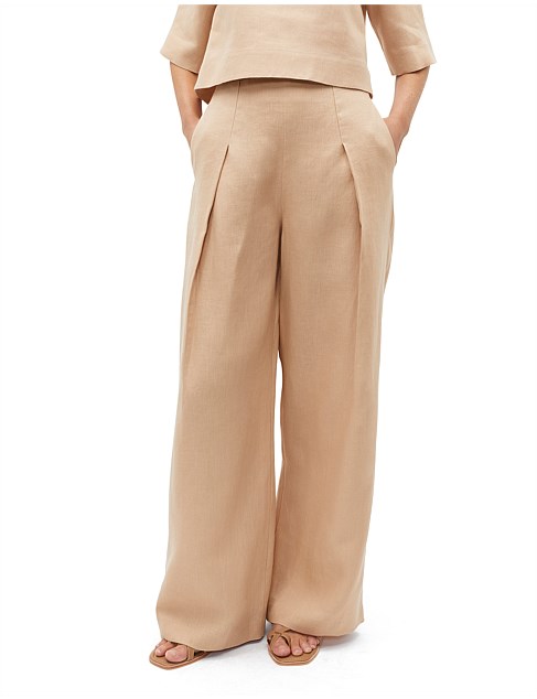 LINEN PLEAT FRONT TROUSER