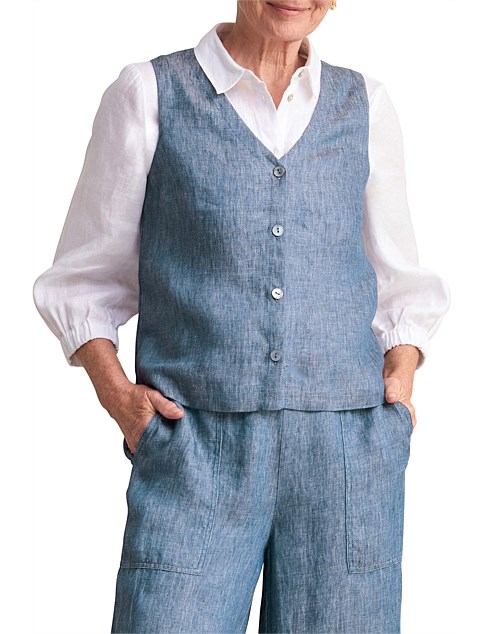 CLASSIC LINEN VEST - INDIGO