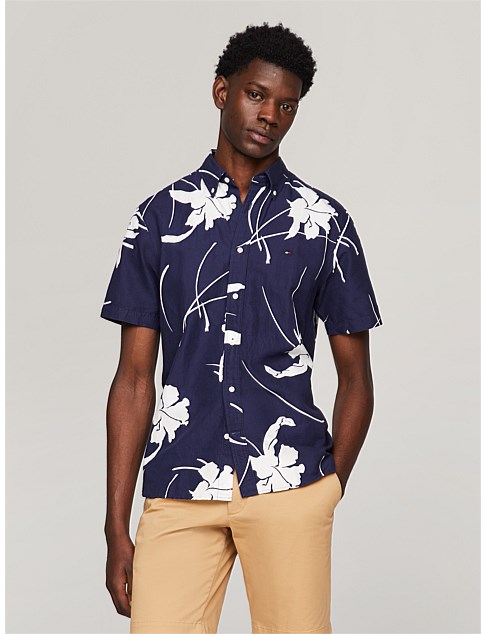 Tropical Print Short Sleeve Poplin Shirt