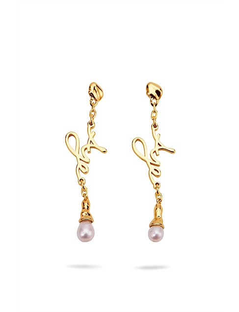 LARISSA LOGO PEARL DROP STUD EARRINGS