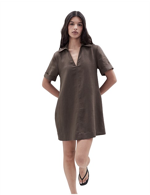 COLLARED LINEN DRESS