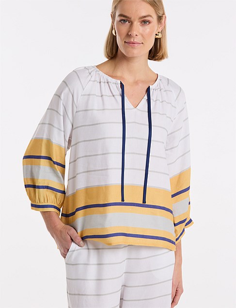 GATHERED SLV STRIPE TOP