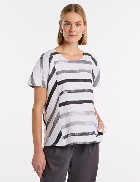 SHORT SLEEVE BRUSHED STRIPE TOP