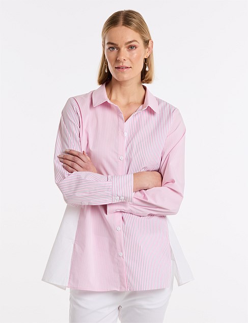 LONG SLEEVE SPLICED STRIPE SHIRT