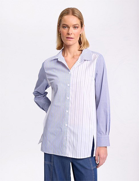 L/S SPLICED STRIPE SHIRT