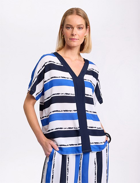 SHORT SLEEVE STRIPE VISCOSE TOP