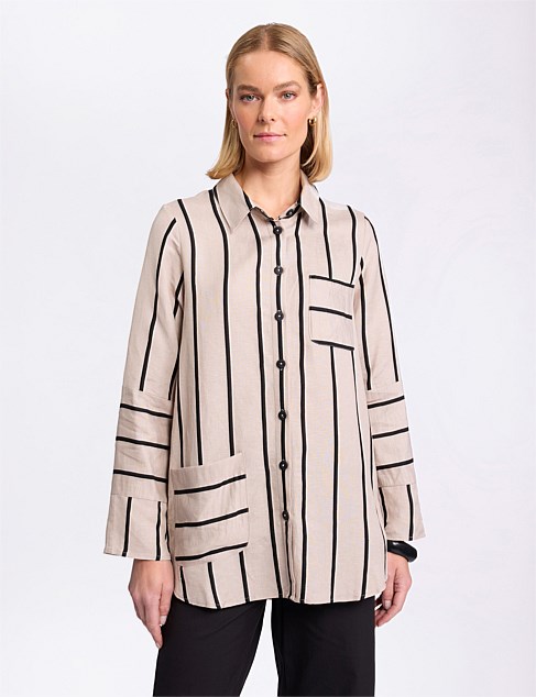 LONG SLEEVE SPLICED STRIPE SHIRT