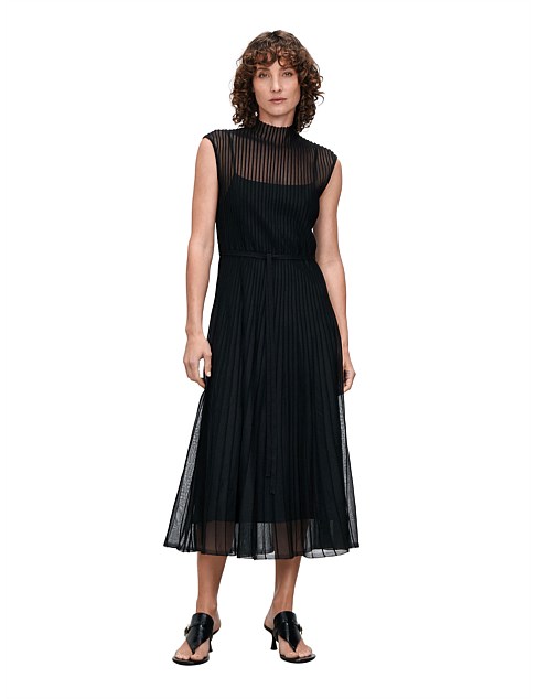 SHEER KNIT FLARED DRESS