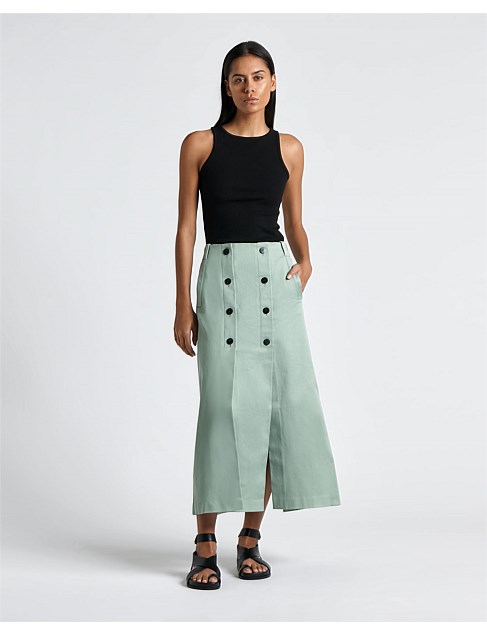 SAGE COTTON BUTTON MAXI SKIRT