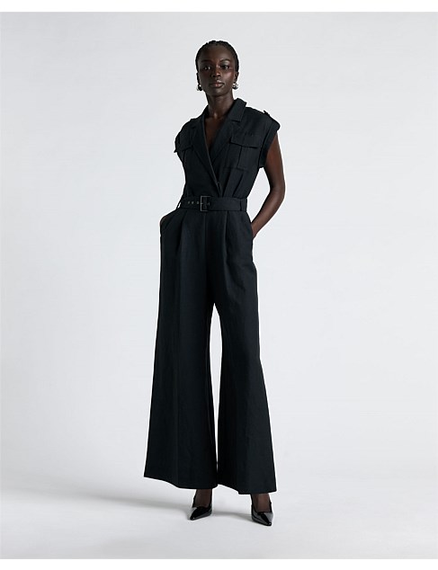 LINEN BLEND UTILITY JUMPSUIT