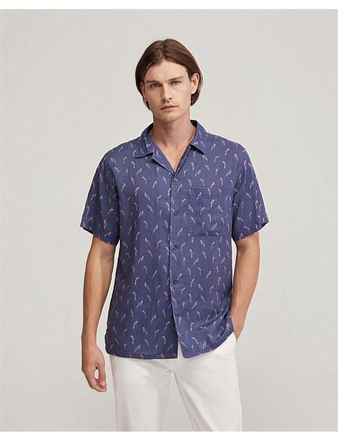 VINNY LINEN BLEND S/S PRINTED SHIRT