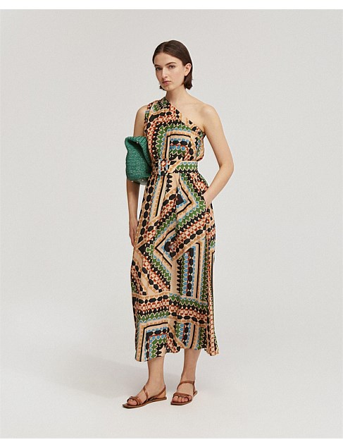 SAMINA PRINTED ONE-SHOULDER DRESS